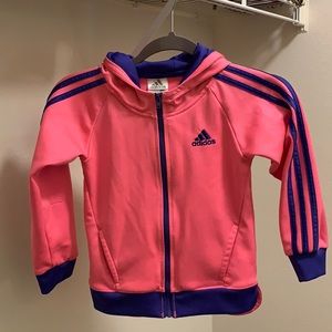 Adidas Girls warmup fleece zip striped hoodie